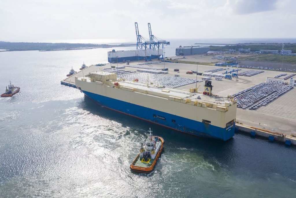 International port in Sri Lanka with boat