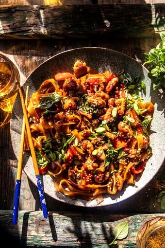 20 minute Crispy Garlic Chicken Noodles | halfbakedharvest.com