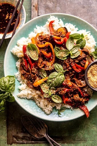 20 Minute Sesame Basil Beef Stir Fry | halfbakedharvest.com