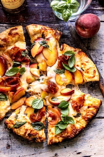 3 Cheese Prosciutto Peach Pizza | halfbakedharvest.com