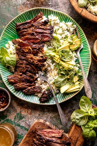 30 Minute Herby Lemon Garlic Steak and Rice | halfbakedharvest.com