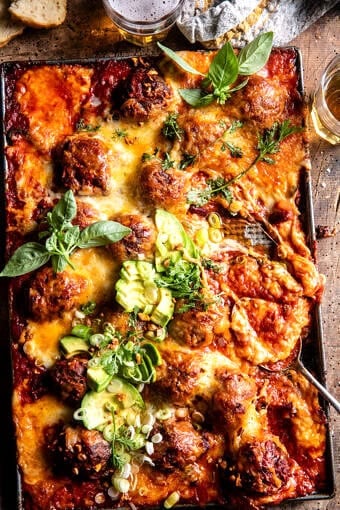 Baked Sheet Pan Chili Cheese Meatballs | halfbakedharvest.com