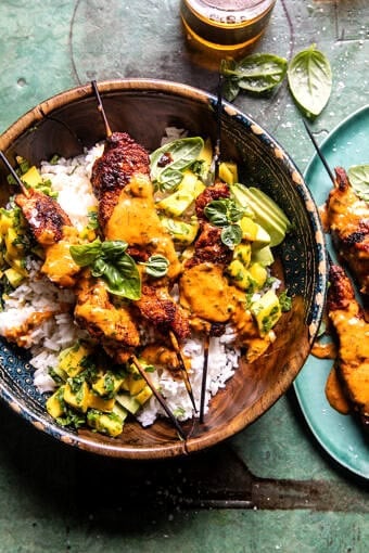 BBQ Salmon Curry with Mango Avocado Salsa | halfbakedharvest.com