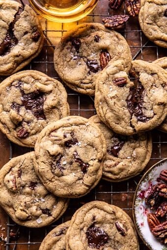 Brown Butter Bourbon Pecan Chocolate Chunk Cookies | halfbakedharvest.com