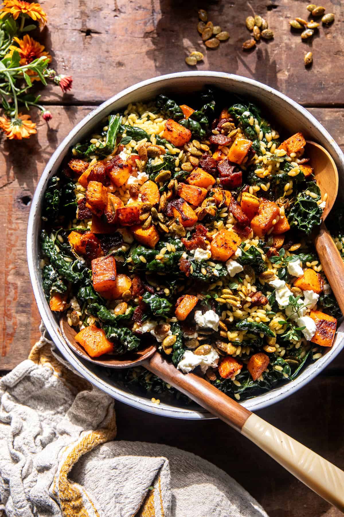 Butternut Squash Orzo Salad with Candied Bacon | halfbakedharvest.com