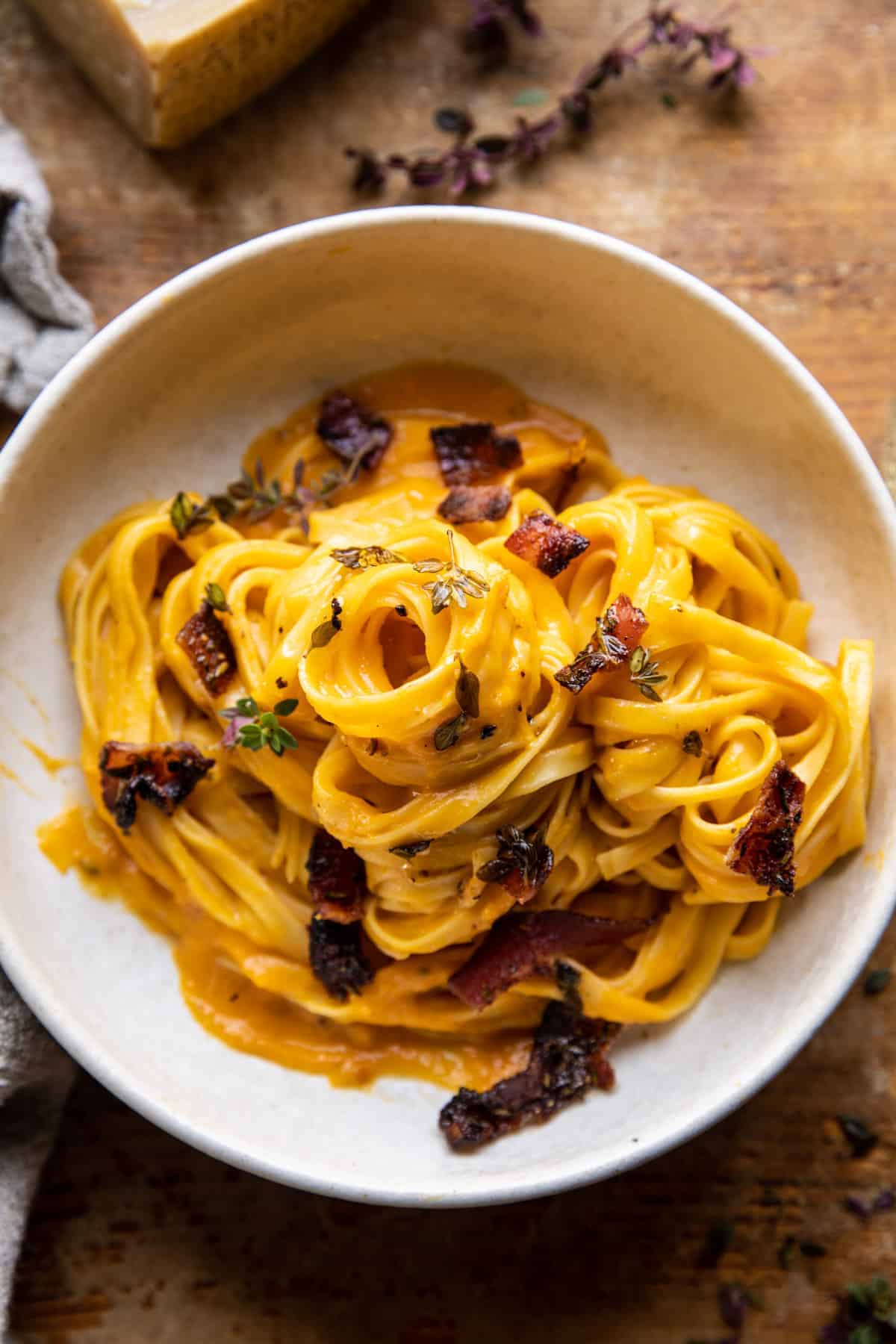 Butternut Squash Pasta Carbonara with Rosemary Bacon | halfbakedharvest.com