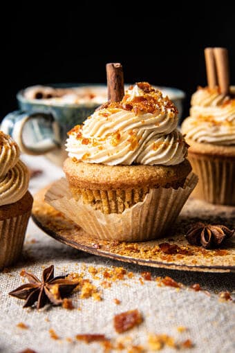 Chai Latte Cupcakes with Caramel Brûlée Frosting | halfbakedharvest.com