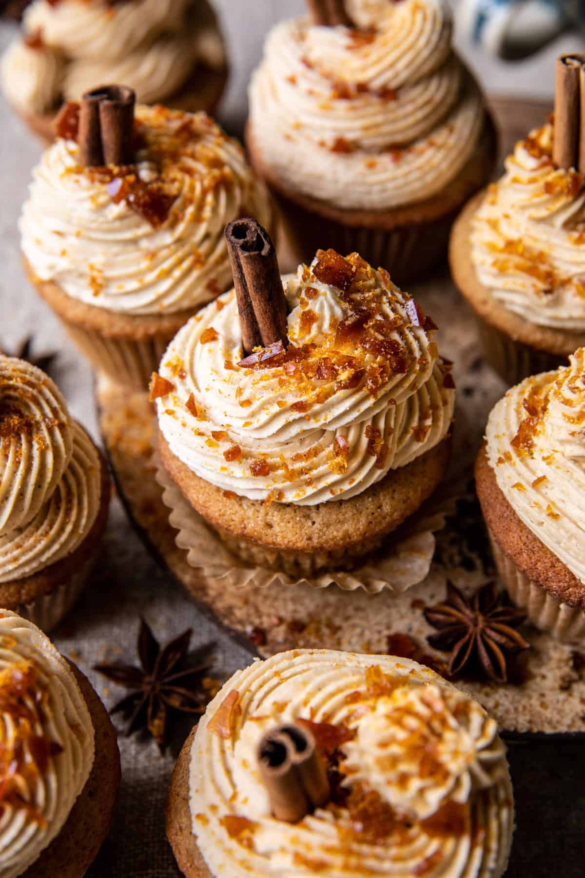 Chai Latte Cupcakes with Caramel Brûlée Frosting | halfbakedharvest.com