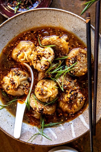 Chili Crisp Butternut Squash Dumplings in Ginger Soy Broth | halfbakedhavrest.com