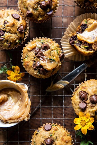 Chocolate Chip Zucchini Banana Muffins with Cinnamon Honey Butter | halfbakedharvest.com