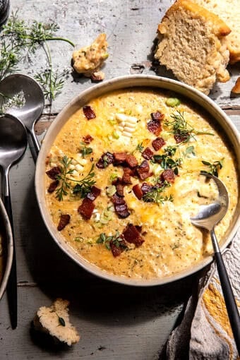 Creamy Broccoli Cheddar Chipotle Corn Chowder |halfbakedharvest.com