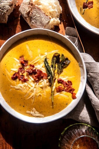 Creamy Butternut Squash Sage Pesto Soup | halfbakedharvest.com