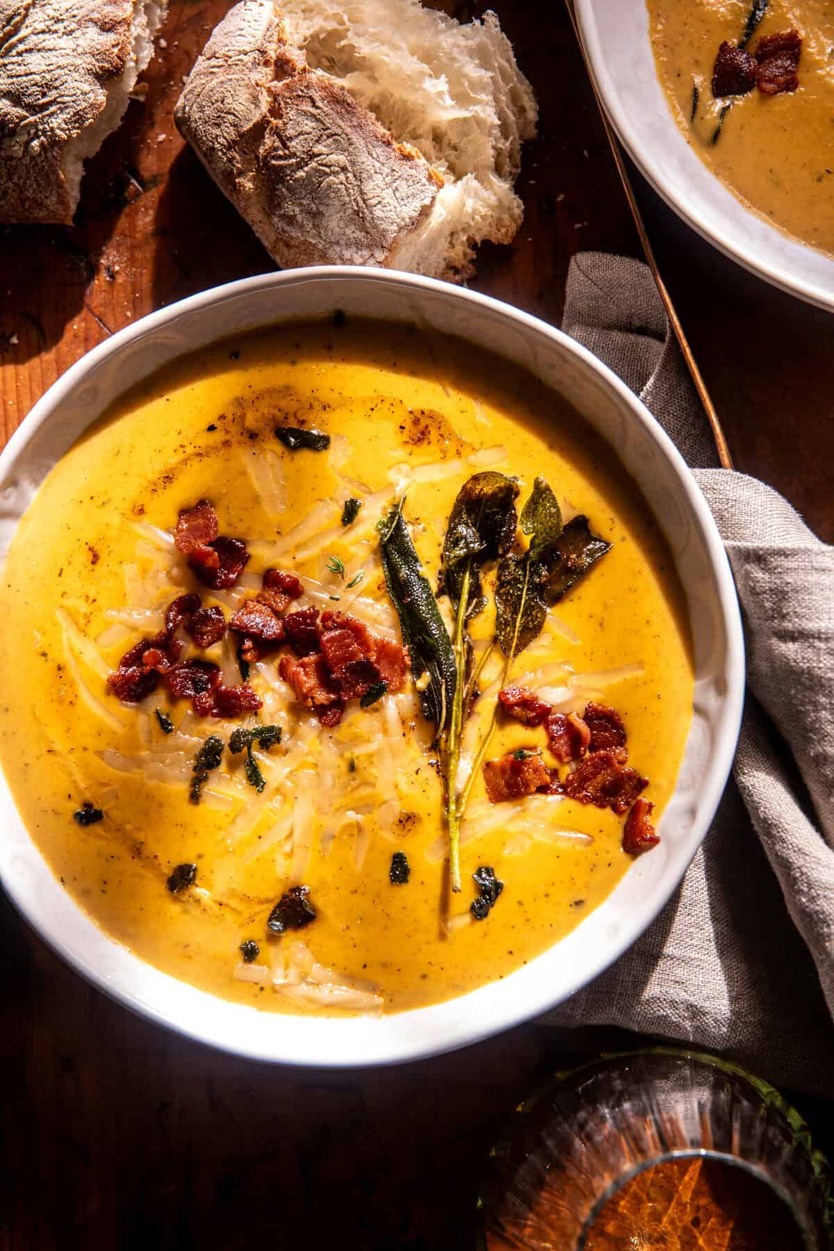 Creamy Butternut Squash Sage Pesto Soup | halfbakedharvest.com