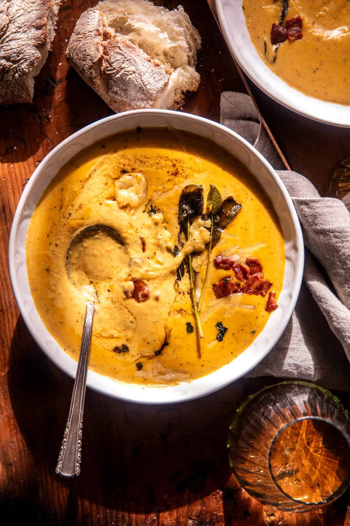 Creamy Butternut Squash Sage Pesto Soup | halfbakedharvest.com