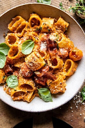 Creamy Roasted Tomato Ricotta Pasta with Crispy Prosciutto | halfbakedharvest.com