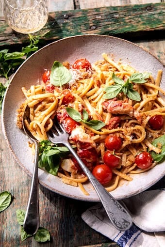 Creamy Tomato Lobster Linguine with Garlic Breadcrumbs | halfbakedharvest.com