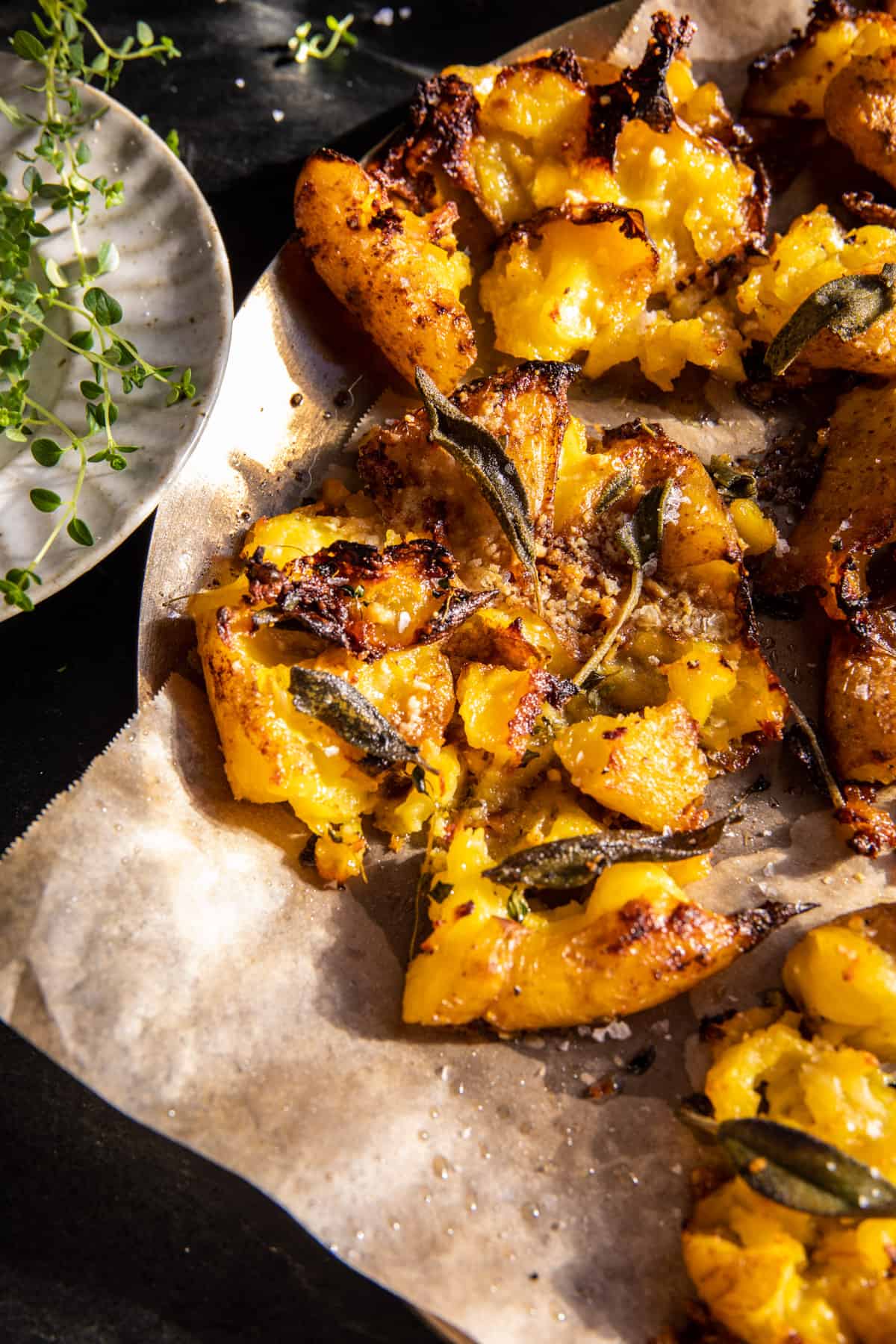 Crispy Brown Butter Sage Smashed Potatoes | halfbakedharvest.com