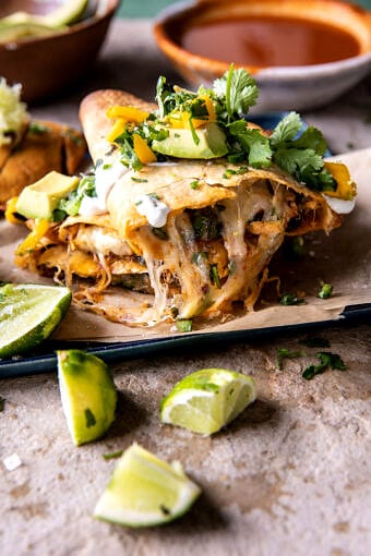 Crispy Chicken Tinga Quesadillas | halfabkedharvest.com