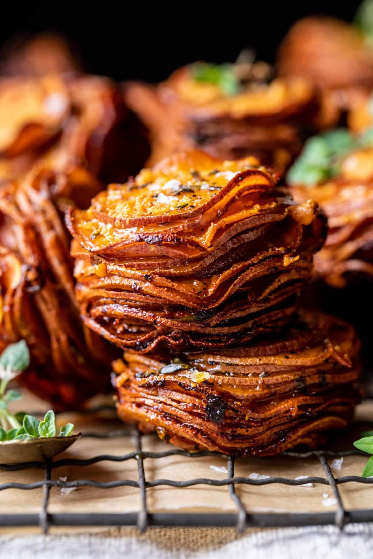 Crispy Parmesan Thyme Sweet Potato Stacks | halfbakedharvest.com