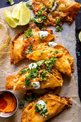 Crockpot Crispy Buffalo Chicken Tacos with Jalapeño Ranch | halfbakedharvest.com