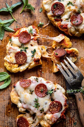 Easy Baked Cheesy Cauliflower Pizzas | halfbakedharvest.com