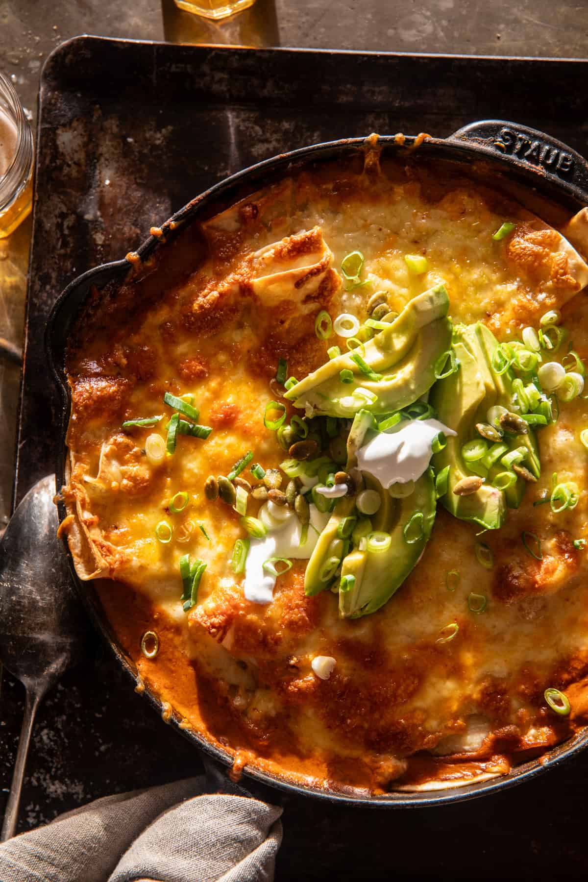 Easy Skillet Butternut Squash Chicken Enchiladas | halfbakedharvest.com