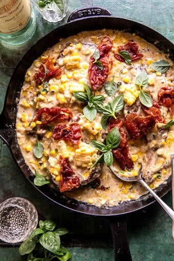 Garlic Butter Creamed Corn Pork Chops | halfbakedharvest.com