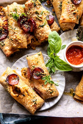 Garlic Butter Pizza Egg Rolls | halfbakedharvest.com