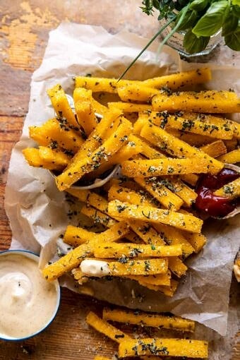 Garlic Parmesan Herb Butter Polenta Fries with Lemon Aioli | halfbakedharvest.com