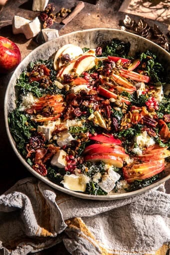 Harvest Brie and Cheddar Apple Kale Salad | halfbakedharvest.com