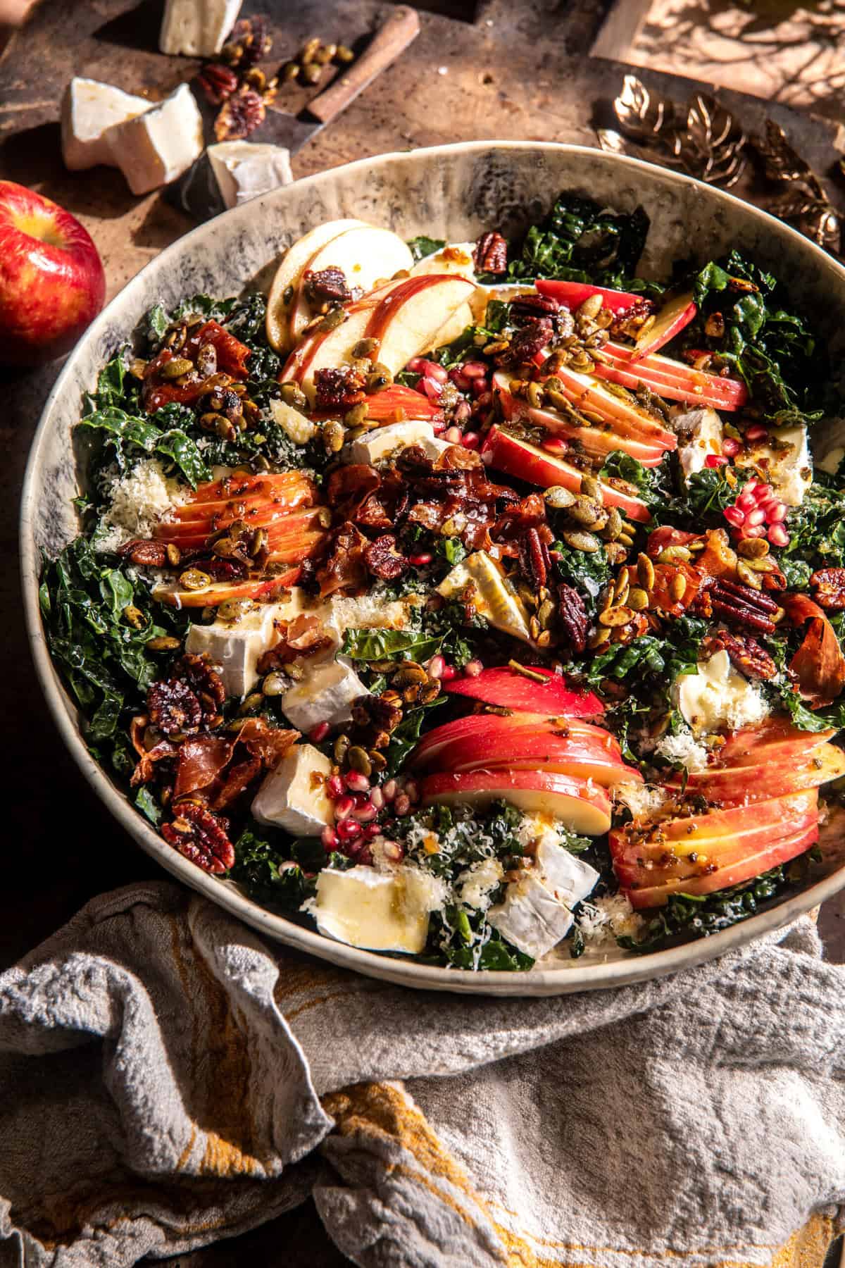 Harvest Brie and Cheddar Apple Kale Salad | halfbakedharvest.com