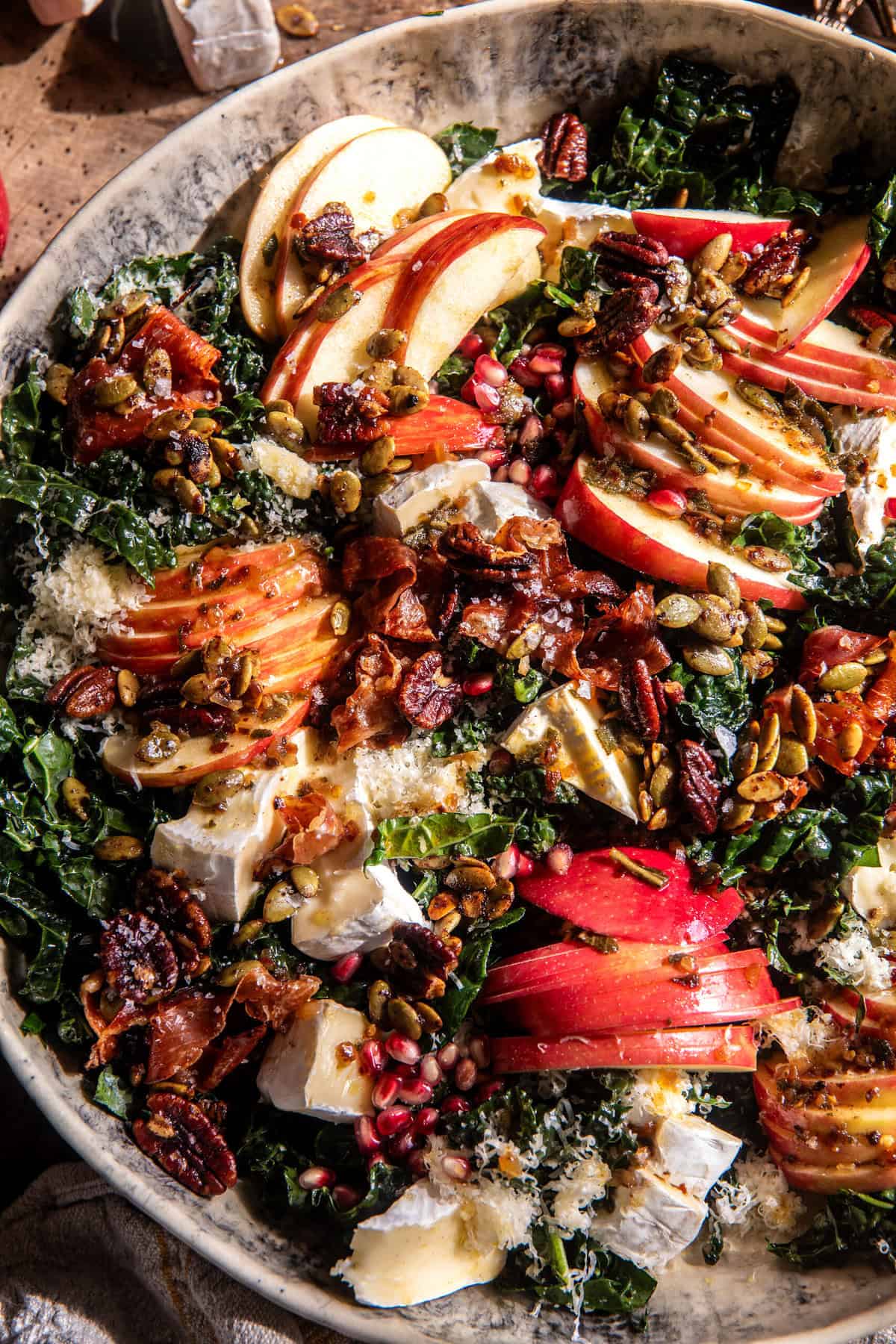 Harvest Brie and Cheddar Apple Kale Salad | halfbakedharvest.com