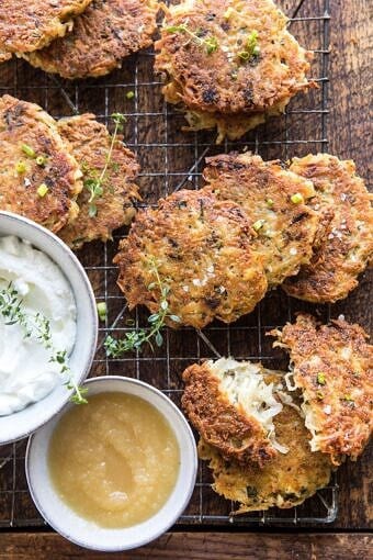 Herbed Cheddar Latkes | halfbakedharvest.com #potatoes #latkes #cheese #holiday #christmas #Hanukkah