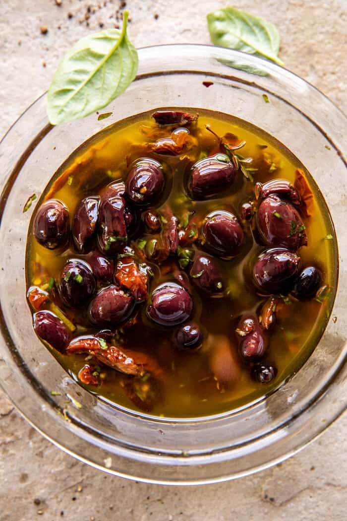 Honey Whipped Goat Cheese with Marinated Olives | halfbakedharvest.com