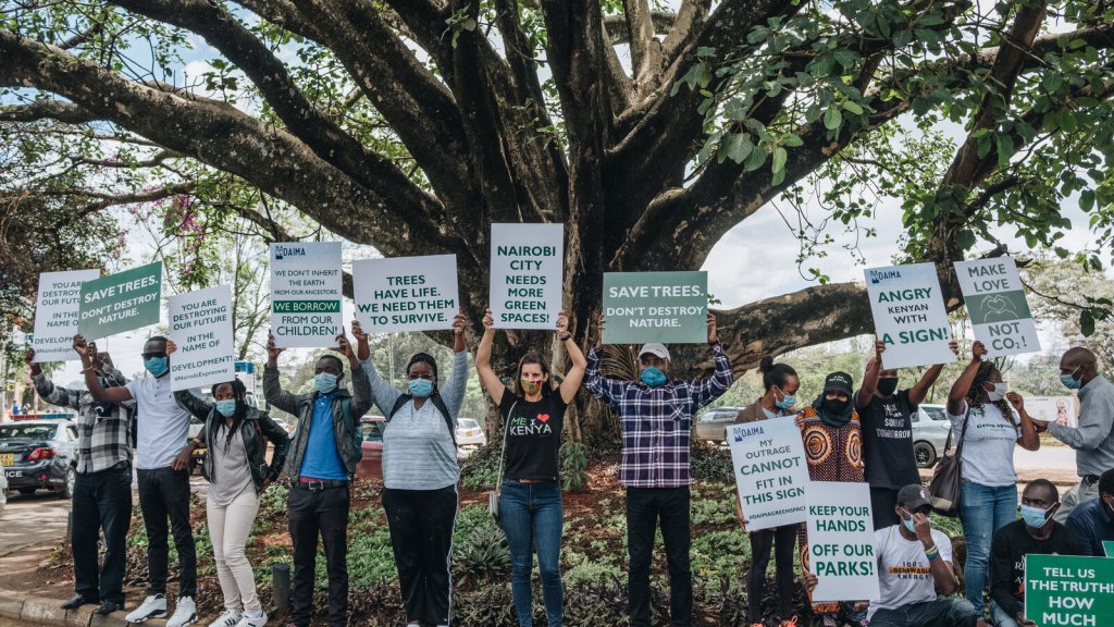 Kenya fig tree with protestors