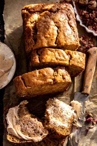 Maple Banana Bread with Cinnamon Spice Butter | halfbakedharvest.com