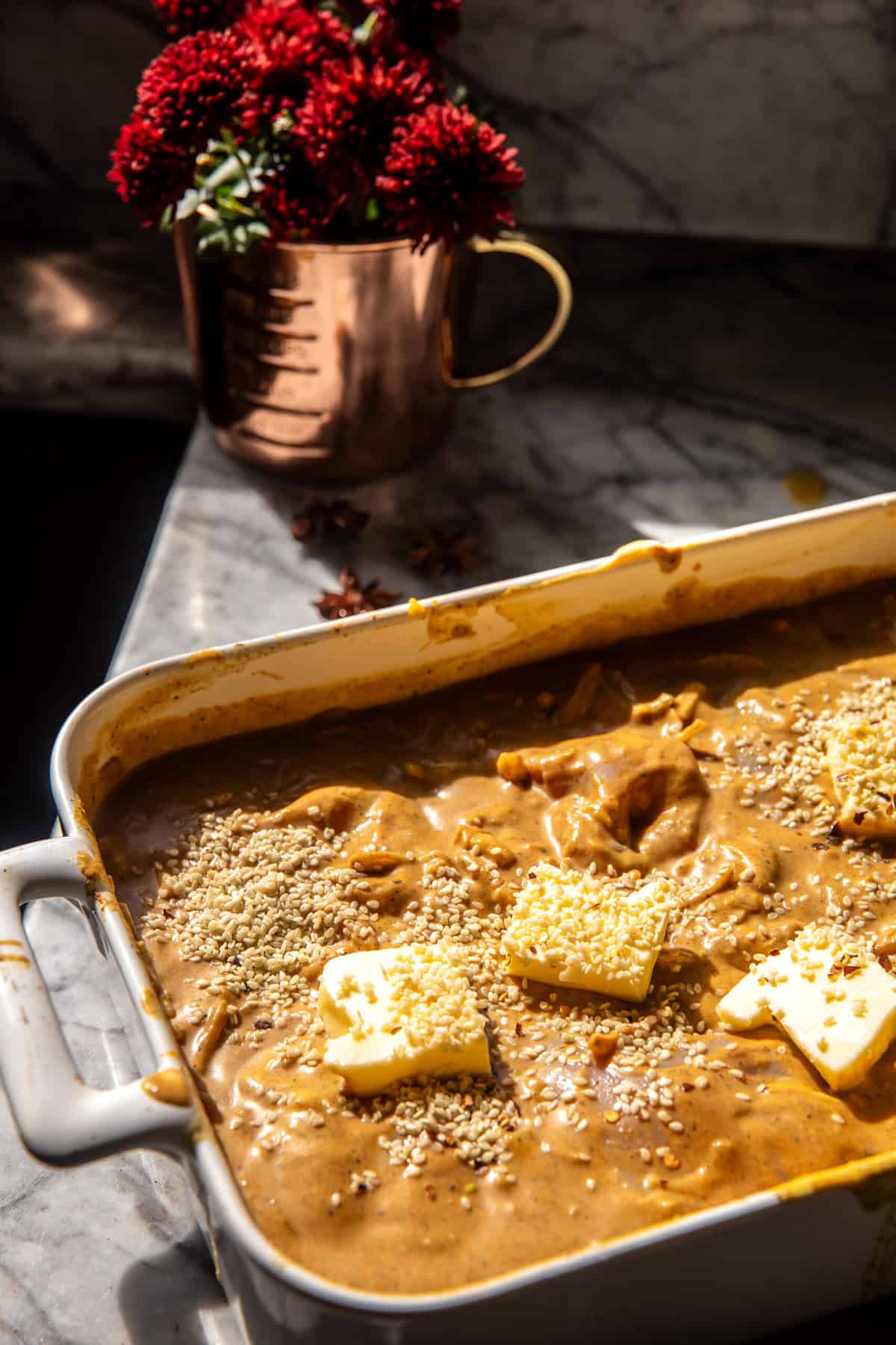 One Pan Sesame Pumpkin Butter Chicken | halfbakedharvest.com