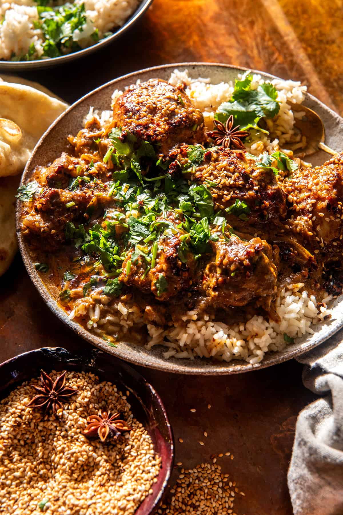 One Pan Sesame Pumpkin Butter Chicken | halfbakedharvest.com