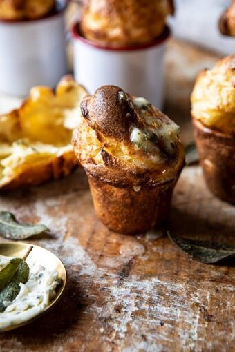 Parmesan Popovers with Crispy Sage Garlic Butter | halfbakedharvest.com #popovers #bread #easyrecipes