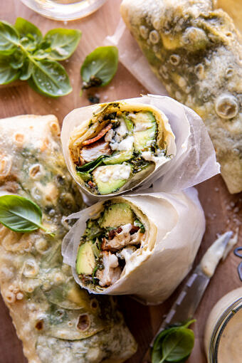 Pesto Chicken and Avocado Bacon Salad Wraps | halfbakedharvest.com