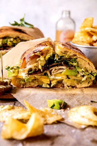 Picnic Style Pesto Turkey and Avocado Bacon Sandwich | halfbakedharvest.com