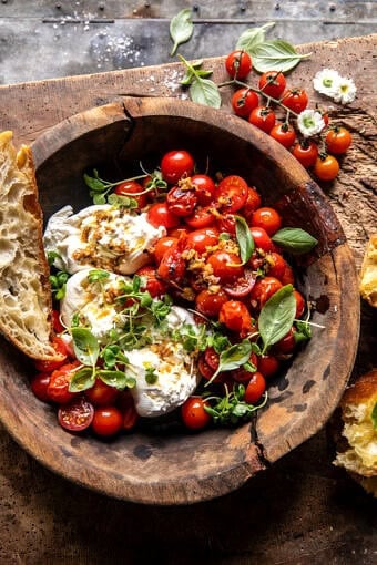 Roasted Garlic Tomato Burrata Caprese | halfbakedharvest.com