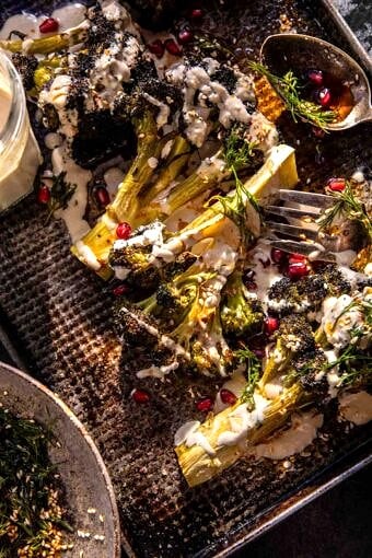 Roasted Lemon Parmesan Broccoli with Garlicky Tahini | halfbakedhearvest.com