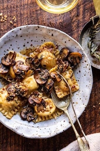 Rosemary Butter Mushroom and Cheese Ravioli | halfbakedharvest.com