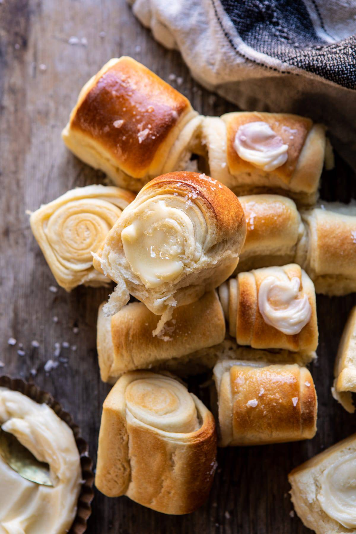 Salted Honey Butter Parker House Rolls | halfbakedharvest.com #rolls #thanksgiving #holidayrecipe