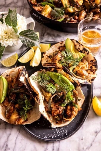 Skillet Creamy Green Chile Chicken Fajitas | halfbakedharvest.com