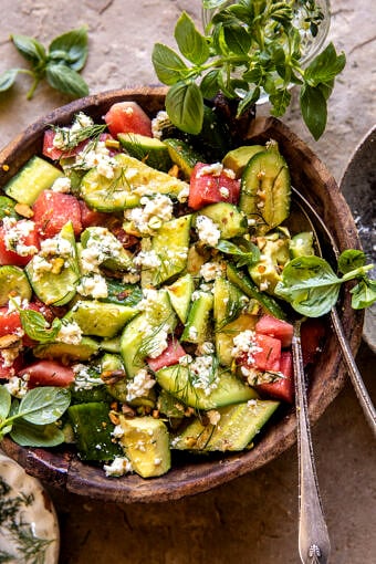 Smashed Cucumber and Watermelon Feta Salad | halfbakedharvest.com