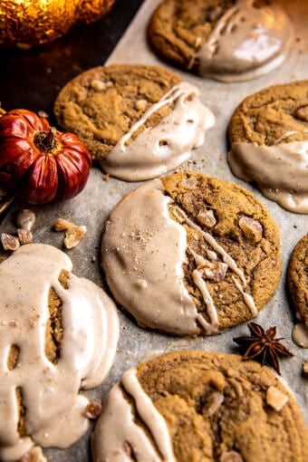 Soft Pumpkin Spice Ginger Cookies with Brown Butter Icing | halfbakedharvest.com