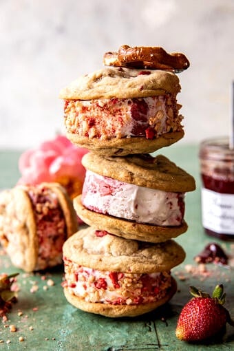 Strawberry Pretzel Cookie Ice Cream Sandwiches | halfbakedharvest.com